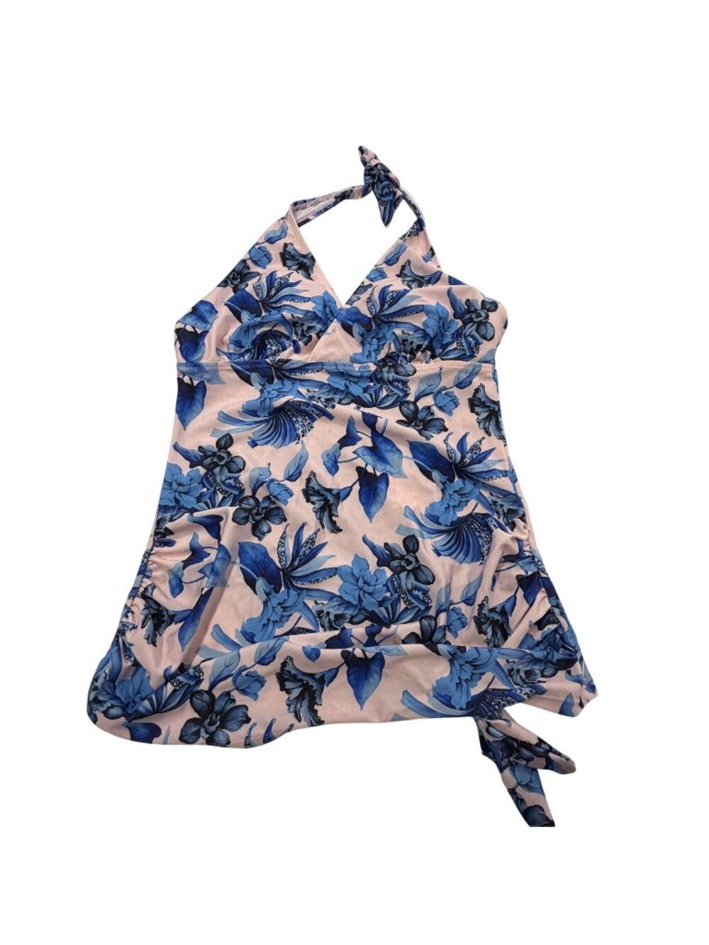 Savi Mom Blue Floral Halter Tankini Swim Top Size S 85% Polyester 15% Spandex